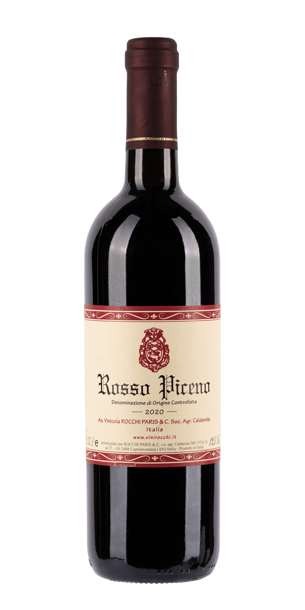 Bottiglia di Rosso Piceno dell'azienda vinicola Rocchi